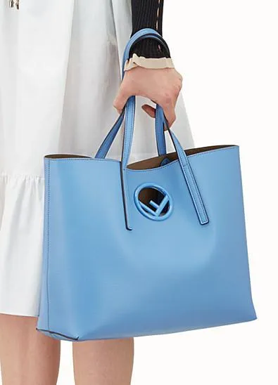 Leather Shopper Bag, Light Blue