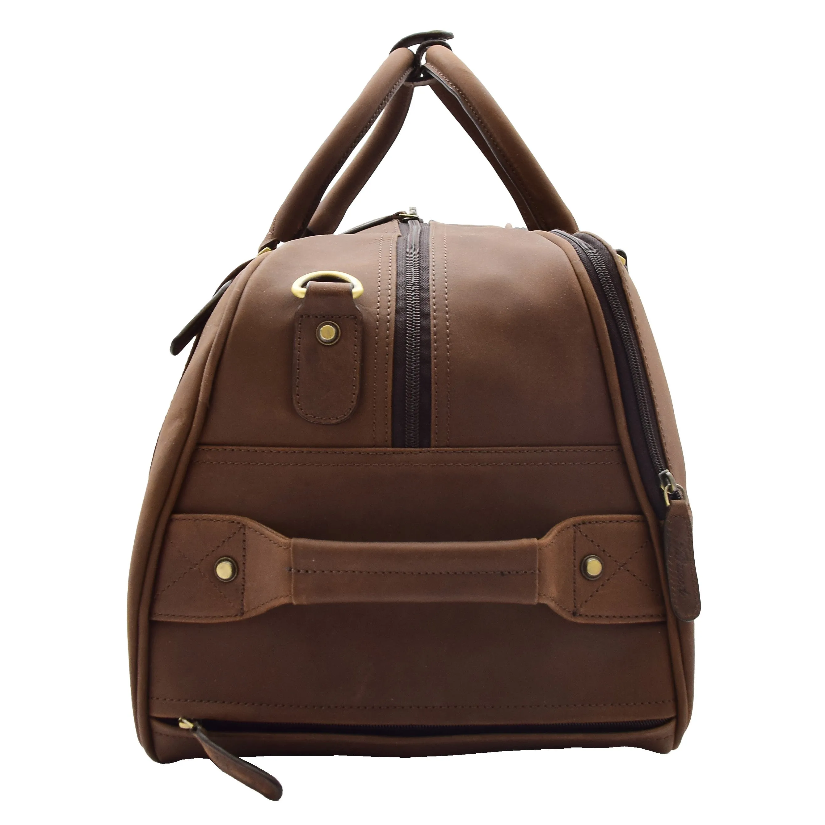 Leather Wheeled Holdall Overnight Bag Foggia Brown