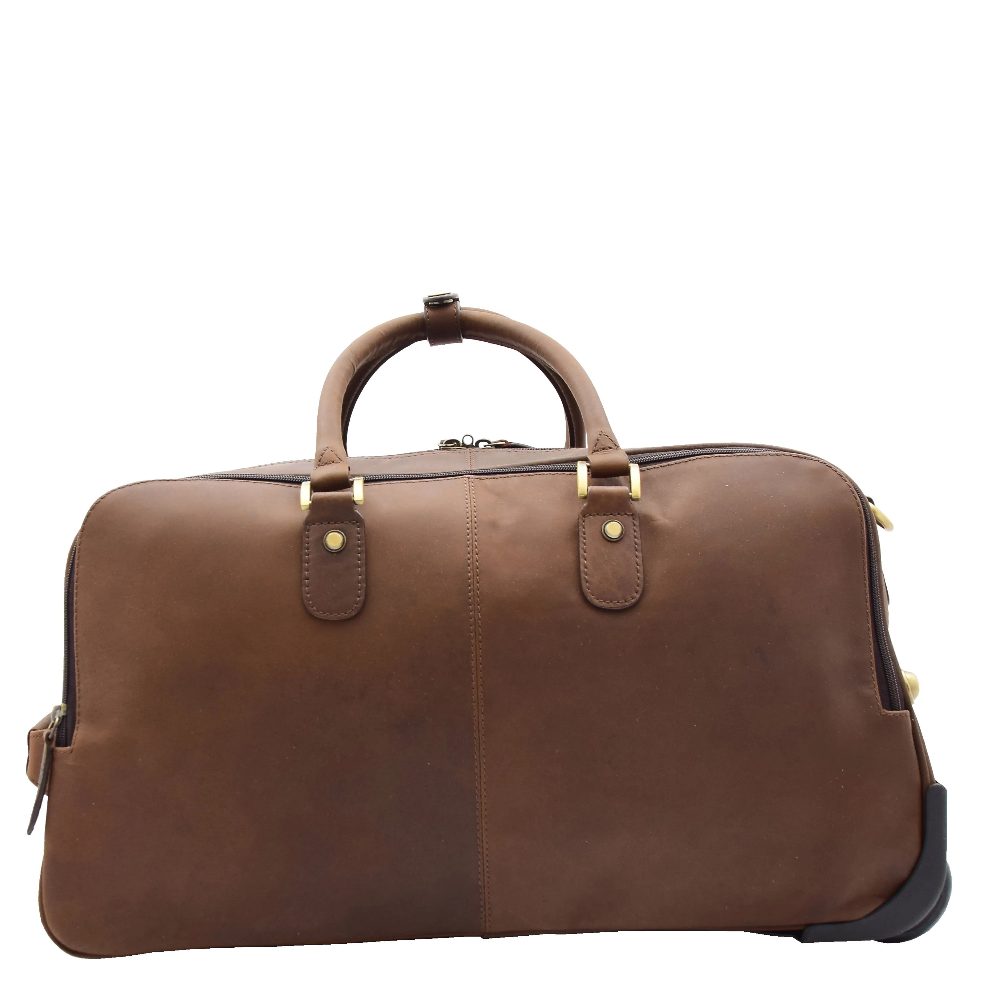 Leather Wheeled Holdall Overnight Bag Foggia Brown