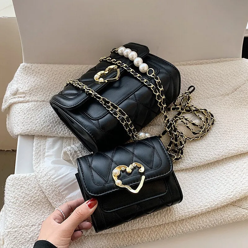 Love lock Tote bag 2021 Fashion New High Quality Patent Leather Women Designer Handbag Lingge pearl Chain Shoulder Messenger Bag