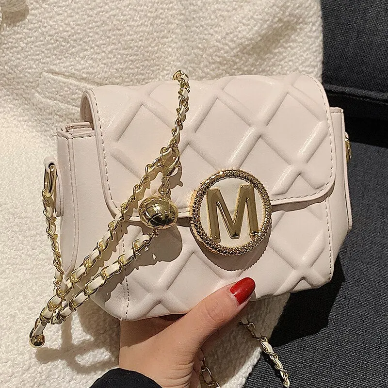 Luxury Brand 2021 Fashion New female M letter Quality PU Leather Women's Designer Handbag Lozenge chain Shoulder Messenger bag