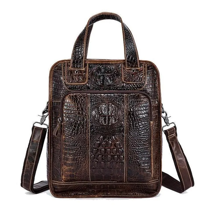 Men Alligator Style Tote Messenger Leather Handbag with a Laptop Compartment