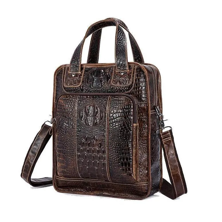 Men Alligator Style Tote Messenger Leather Handbag with a Laptop Compartment