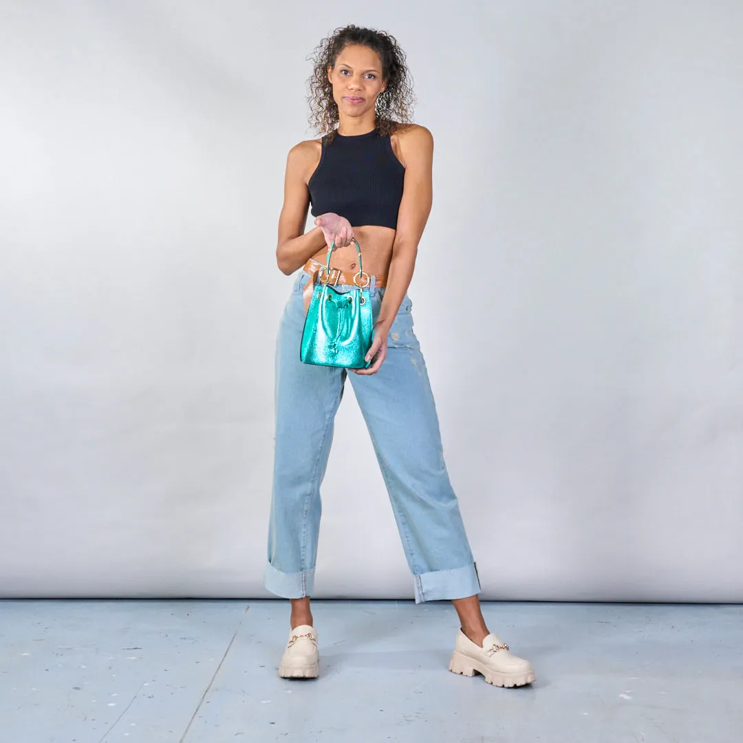 Metallic drawstring bucket bags wholesale