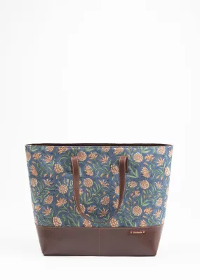 Midnight Blush Hand Block Printed Leather Tote Bag