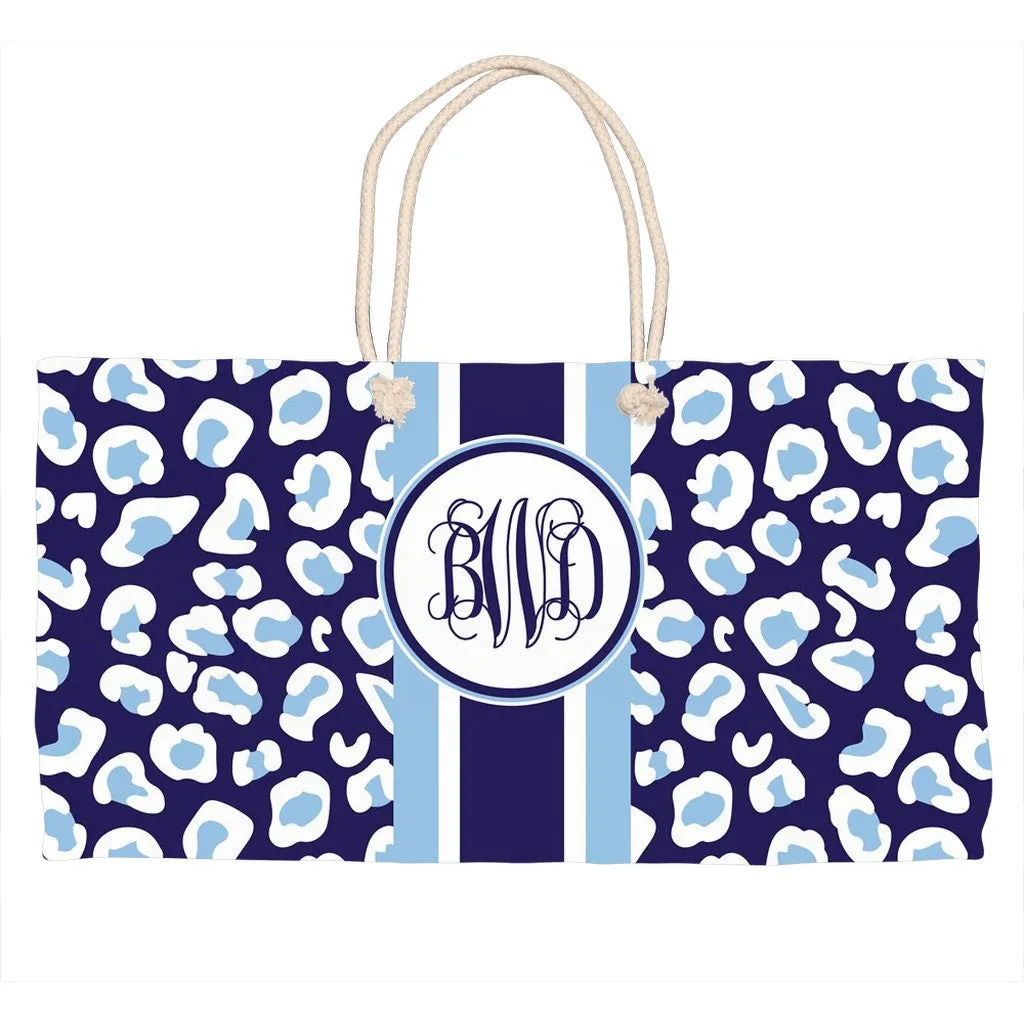 Navy Leopard Monogram Tote