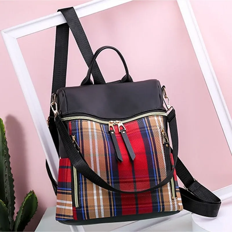 Nylon Plaid Waterproof Women's Backpacks