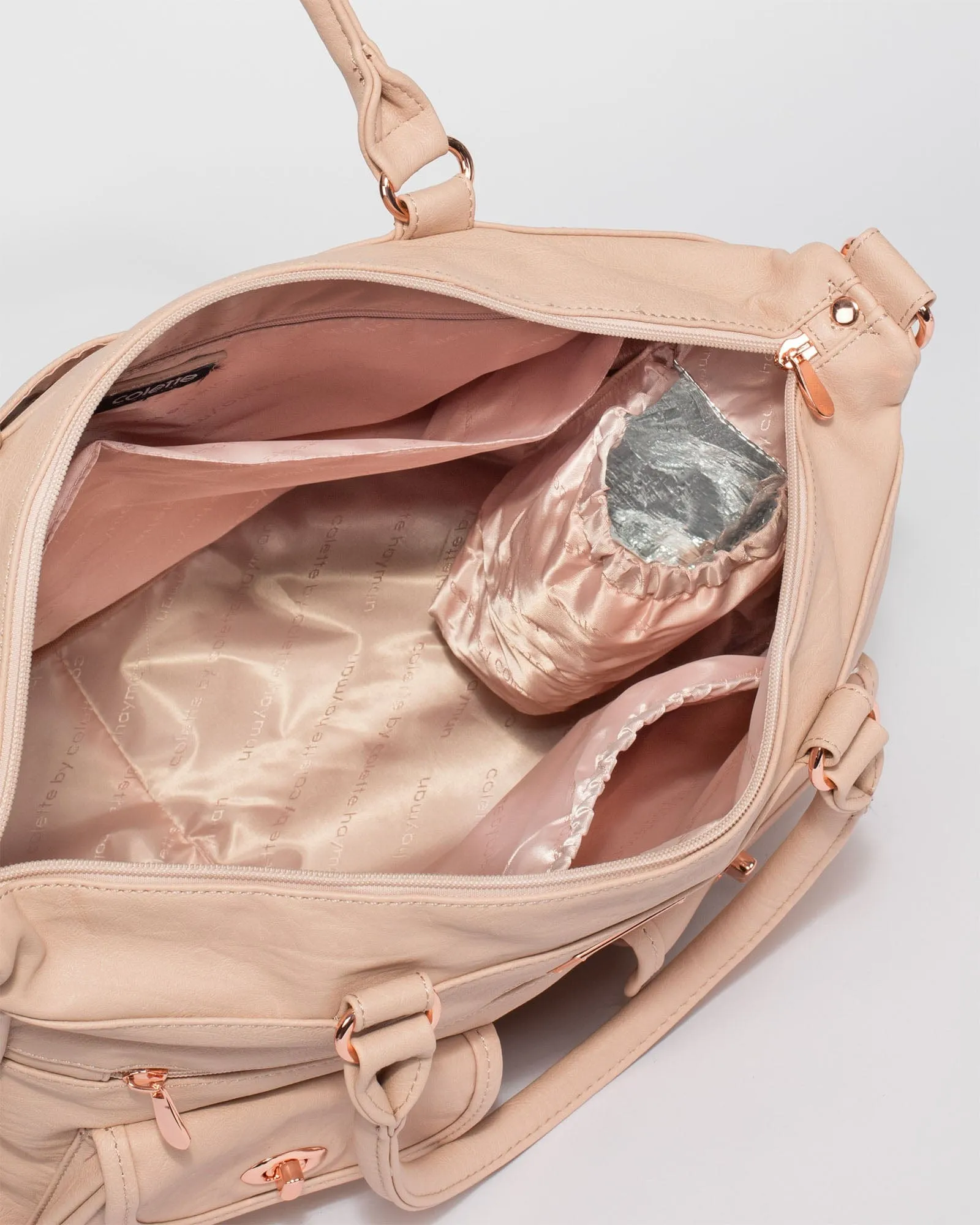 Pink Baby Travel Bag with rose gold hardware