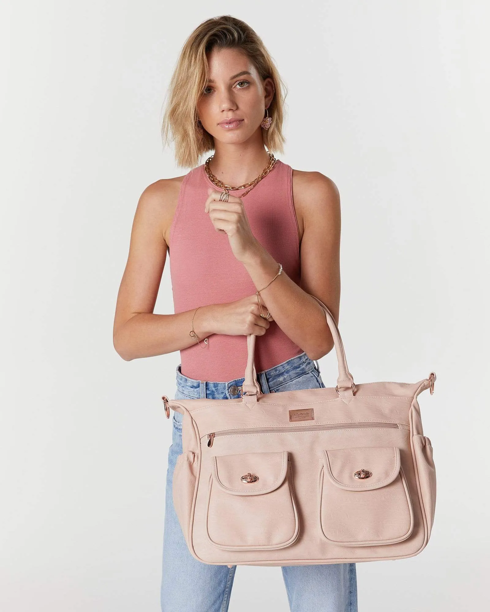 Pink Baby Travel Bag with rose gold hardware