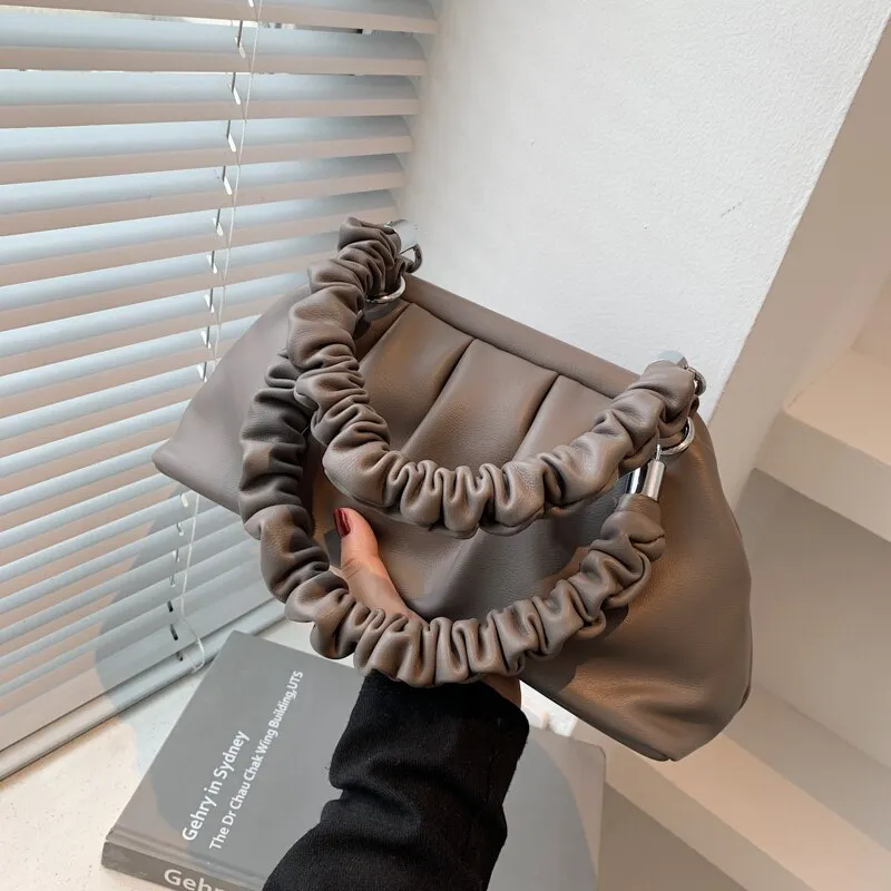 Pleated Tote bag Armpit bag LEFTSIDE Fashion New Quality PU Leather Women's Designer Handbag Luxury brand Shoulder Messenger Bag