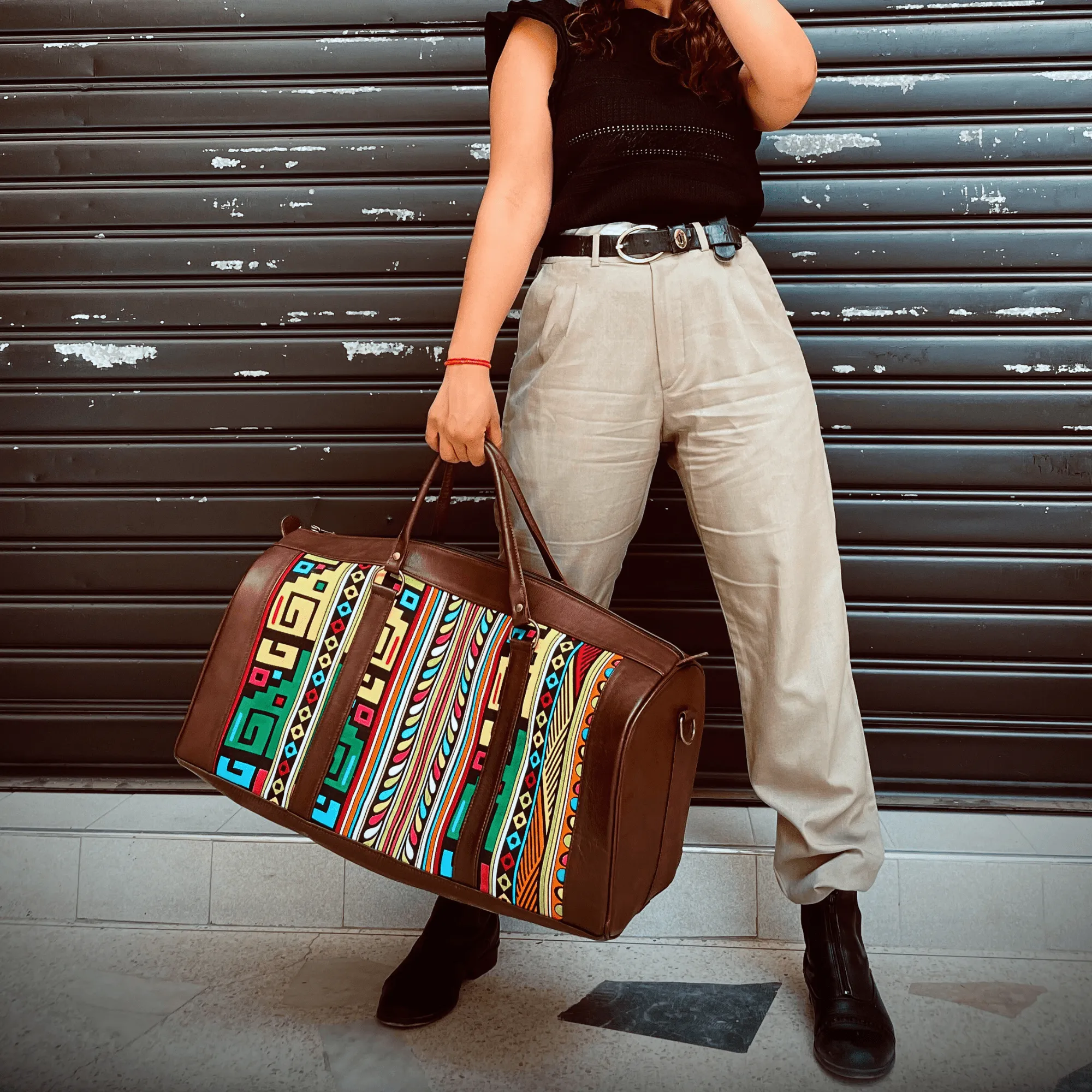 "Rainbow" Leather Duffle Bag With Matched Clutch