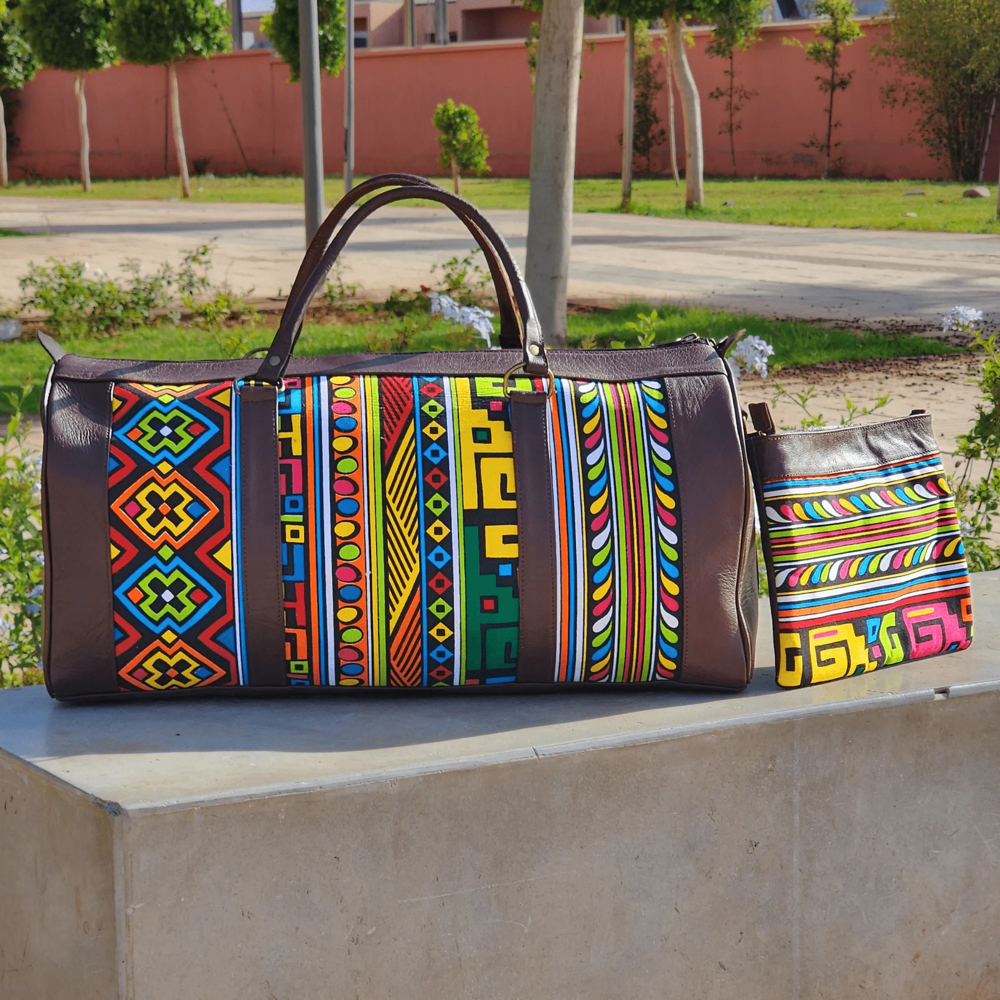 "Rainbow" Leather Duffle Bag With Matched Clutch