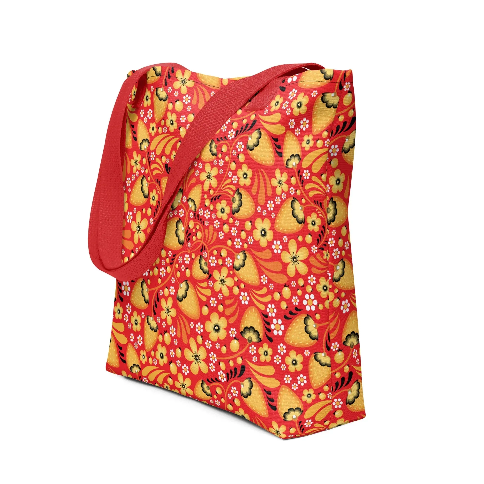 Russian Red Khokhloma Strawberry Tote Bag