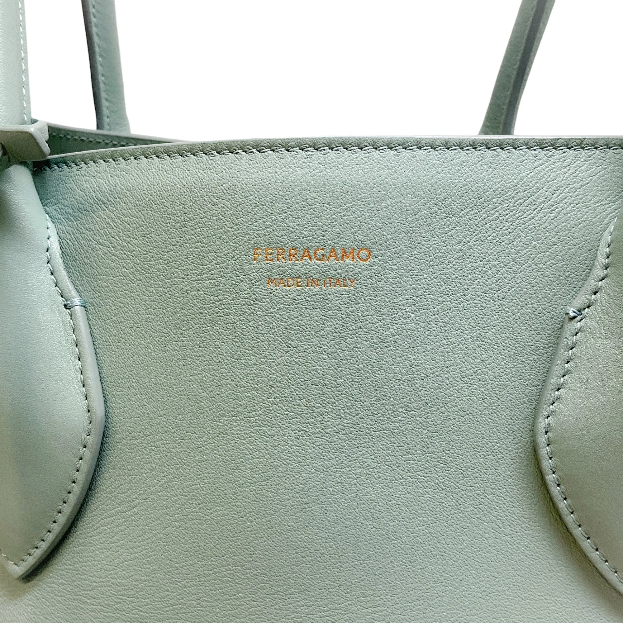 Salvatore Ferragamo Light Sage Leather Tote