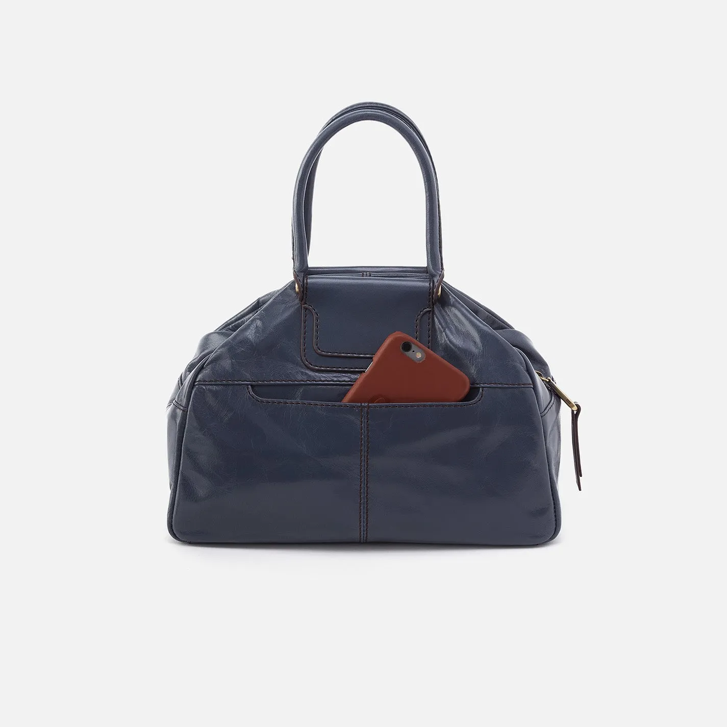 Sheila Drop Handle Satchel In Polished Leather - Blue Stone