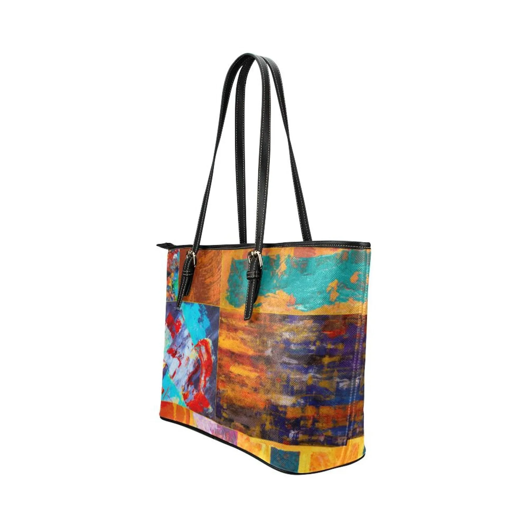 Shoulder Bag - Abstract Mixed Color Style Large Leather Tote Bag