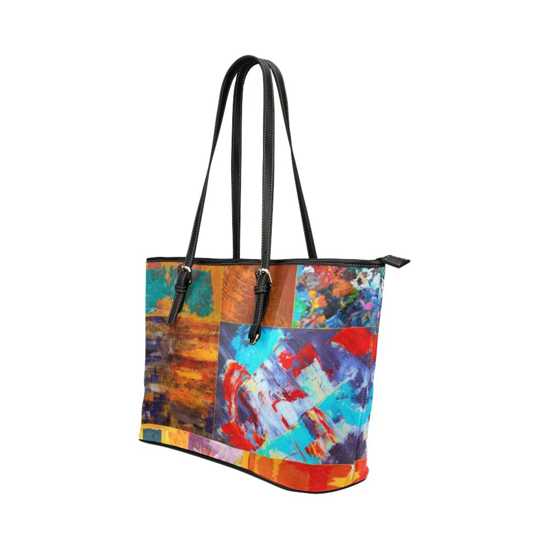 Shoulder Bag - Abstract Mixed Color Style Large Leather Tote Bag