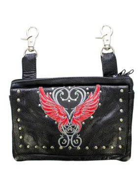 Studded Naked Cowhide Leather Belt Bag with Red Wings