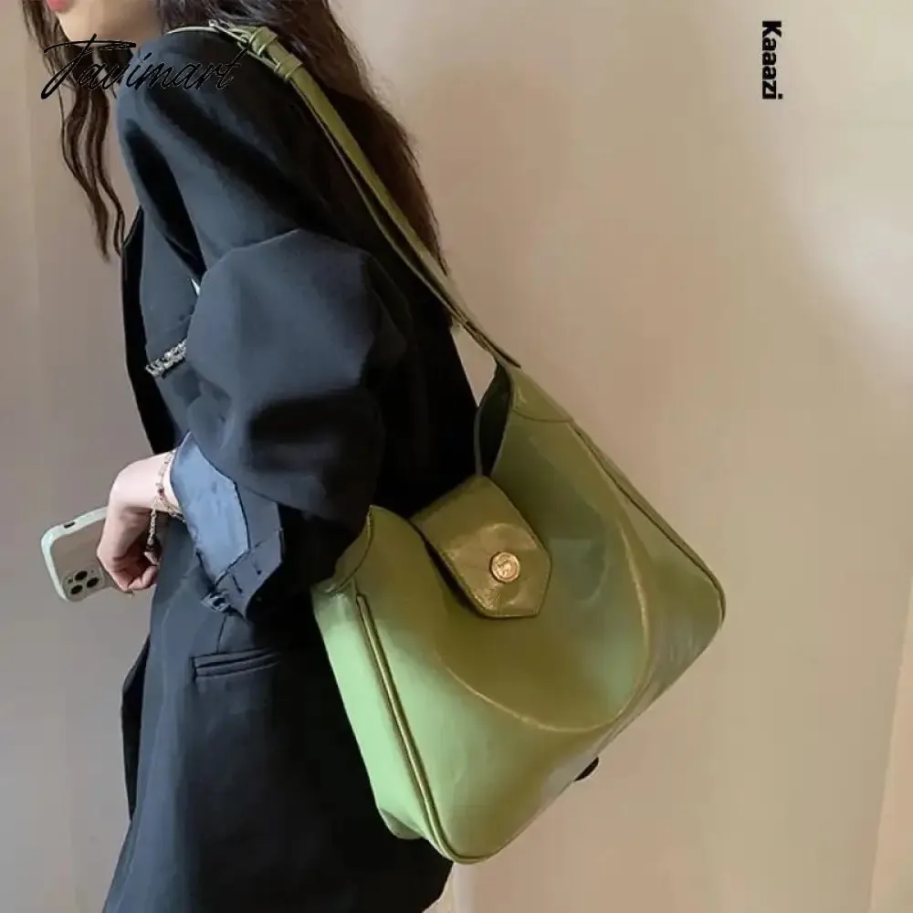 Tavimart New Green Simple Style Tote Shoulder Bags Luxury Designer Summer Fashion Crossbody Bags Large Capacity Handbag Classic Vintage