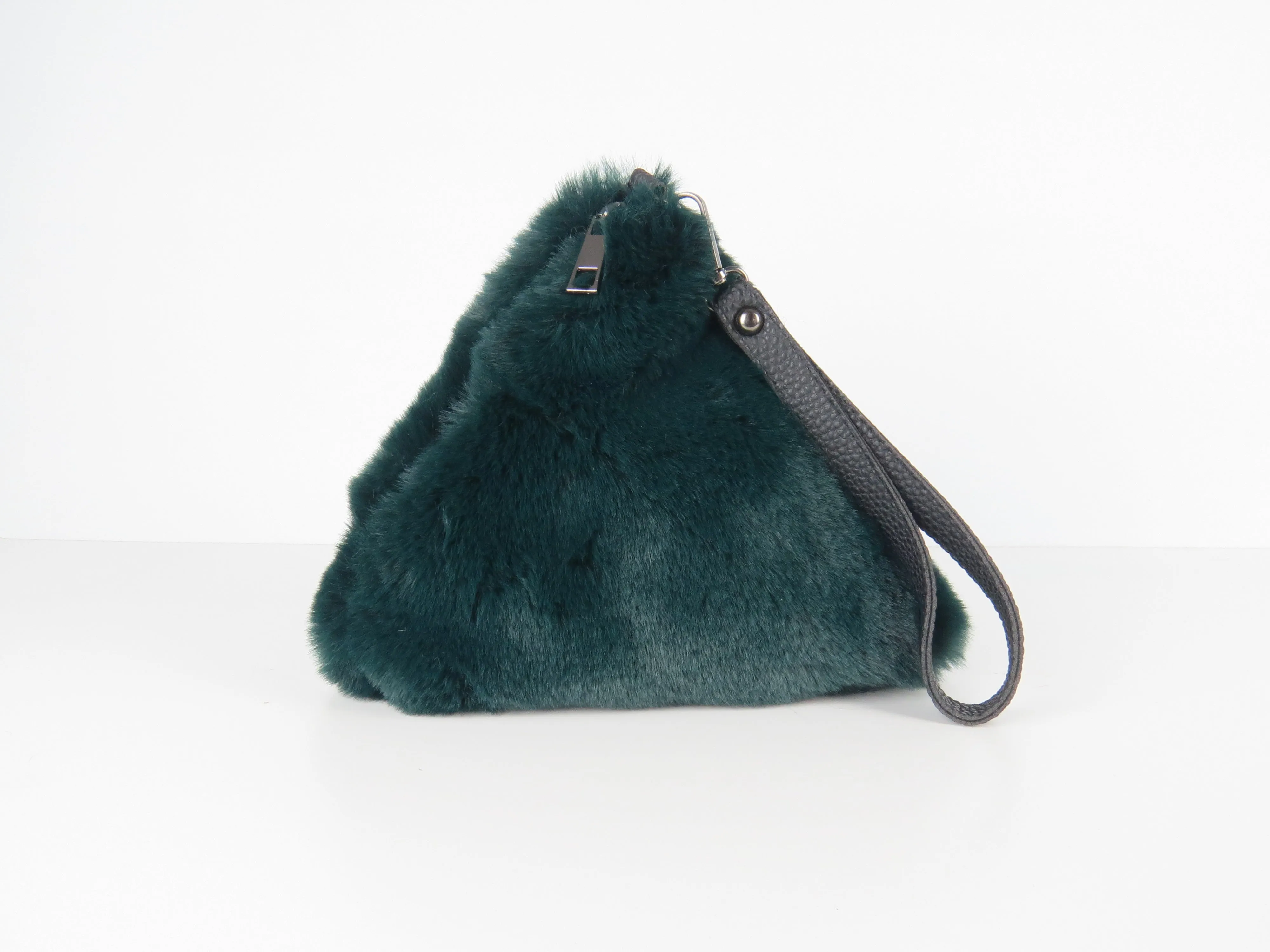 Triangular Emerald Green Faux Fur Bag Soft Fluffy Purse