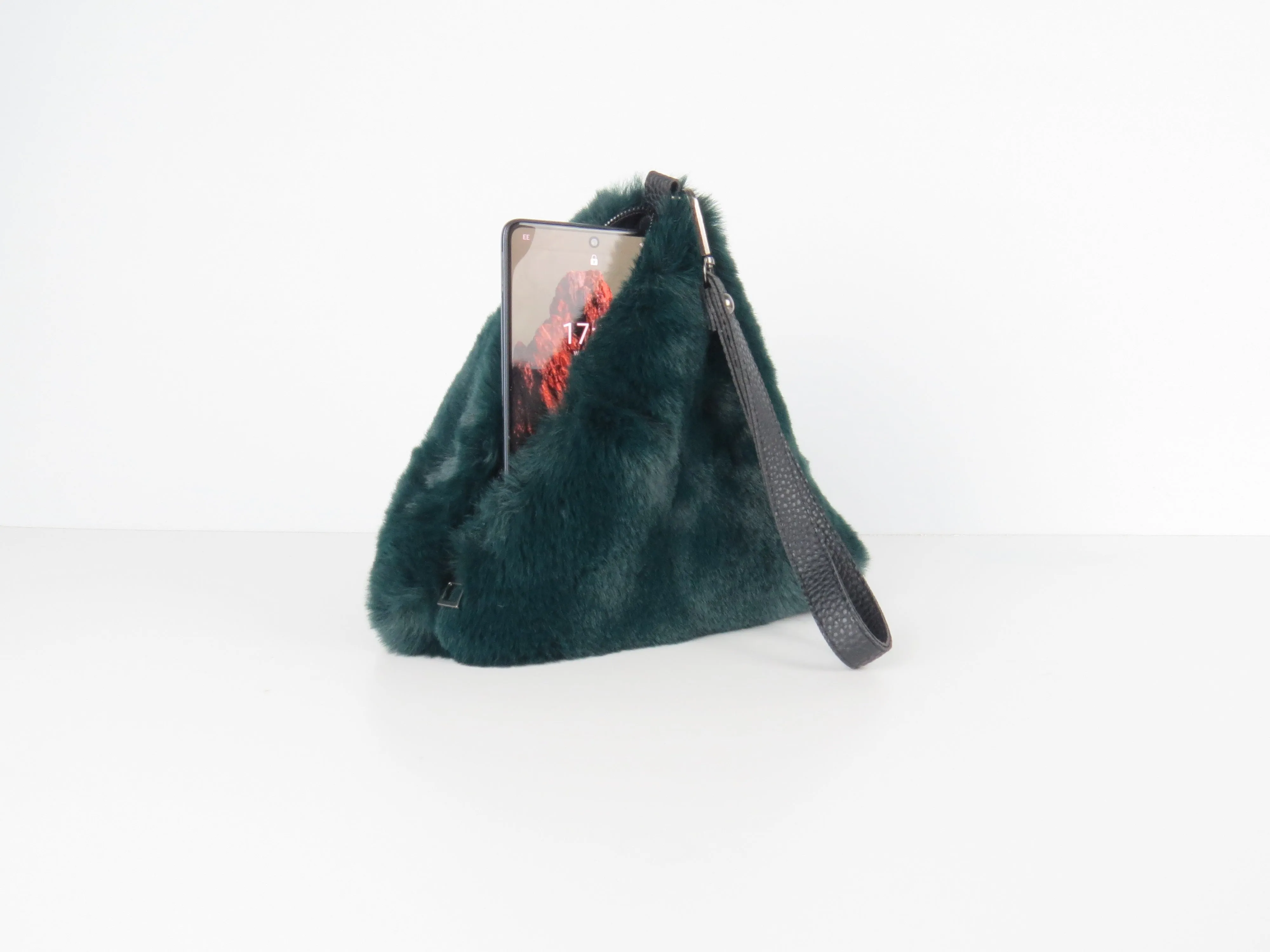 Triangular Emerald Green Faux Fur Bag Soft Fluffy Purse