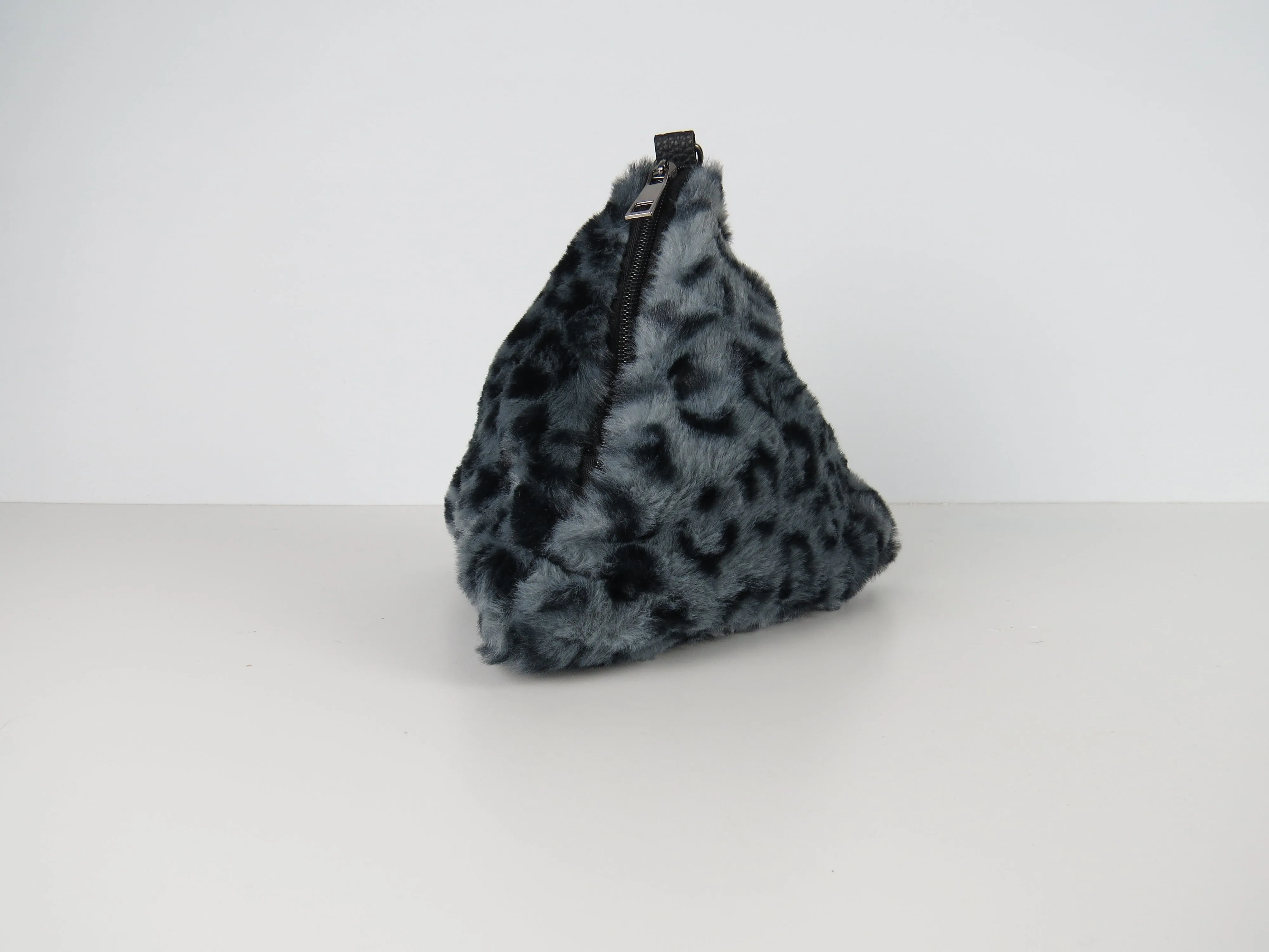 Triangular Grey Leopard Faux Fur Bag Soft Fluffy Purse