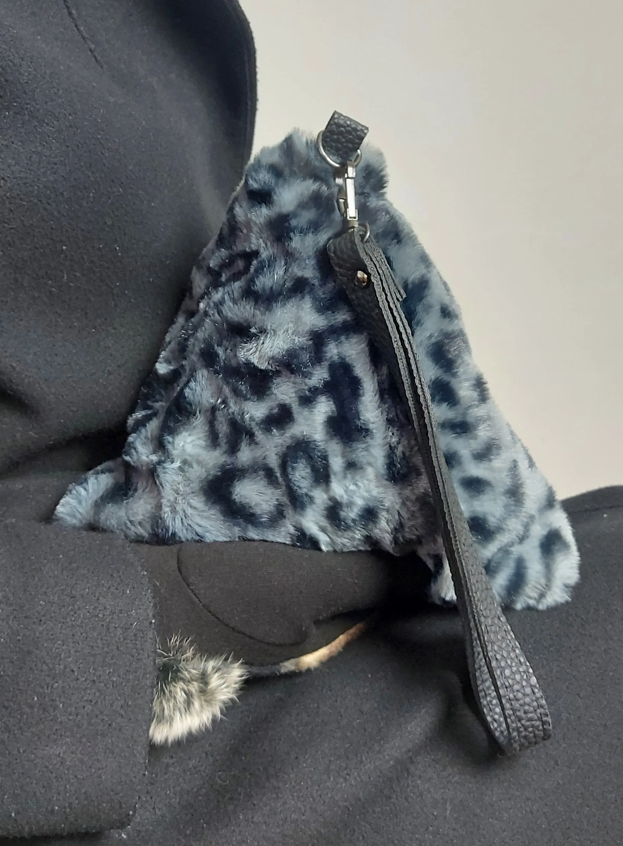 Triangular Grey Leopard Faux Fur Bag Soft Fluffy Purse