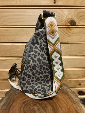 Vegan Leather Sling Bag - Grey Leopard