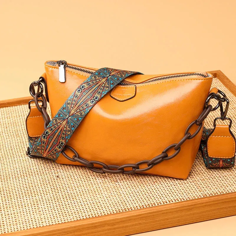 Vintage Oil Wax Leather Shoulder Crossbody Bags For Women 2022 New Designer Chains Handbag Luxury Soft Female Messenger Tote Sac