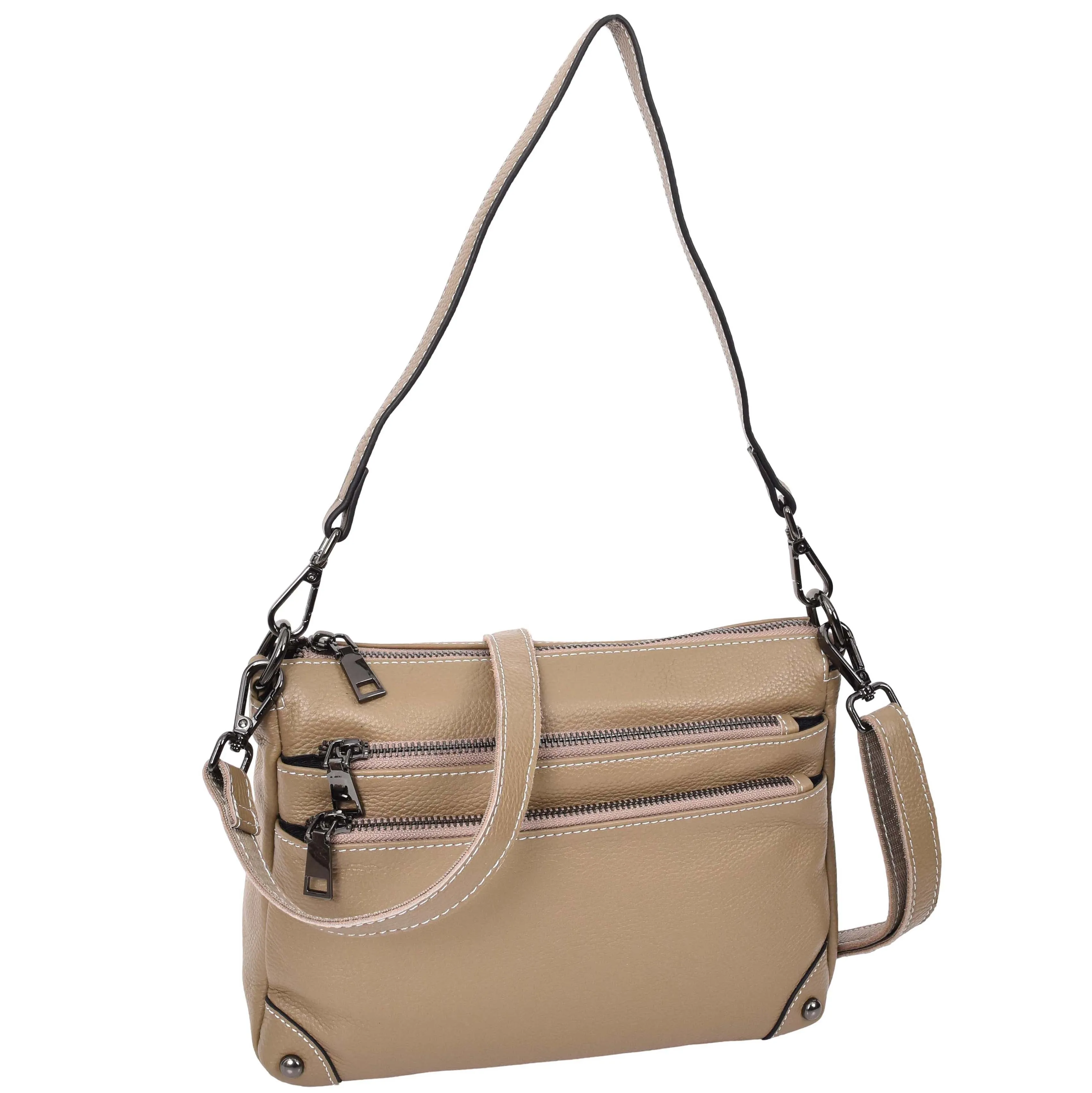 Womens Leather Shoulder Bag Classic Multiple Zip Pockets Handbag A188 Beige