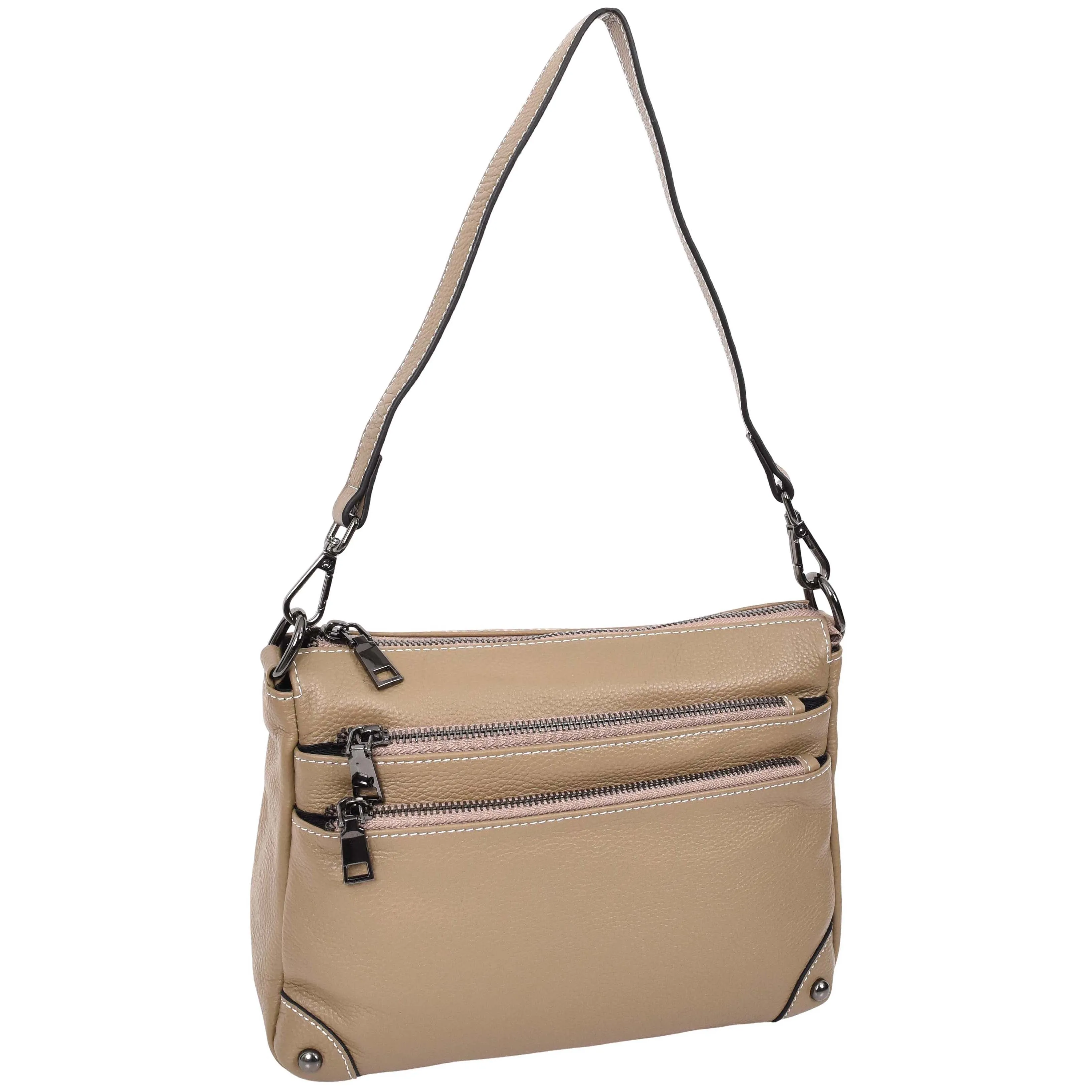 Womens Leather Shoulder Bag Classic Multiple Zip Pockets Handbag A188 Beige