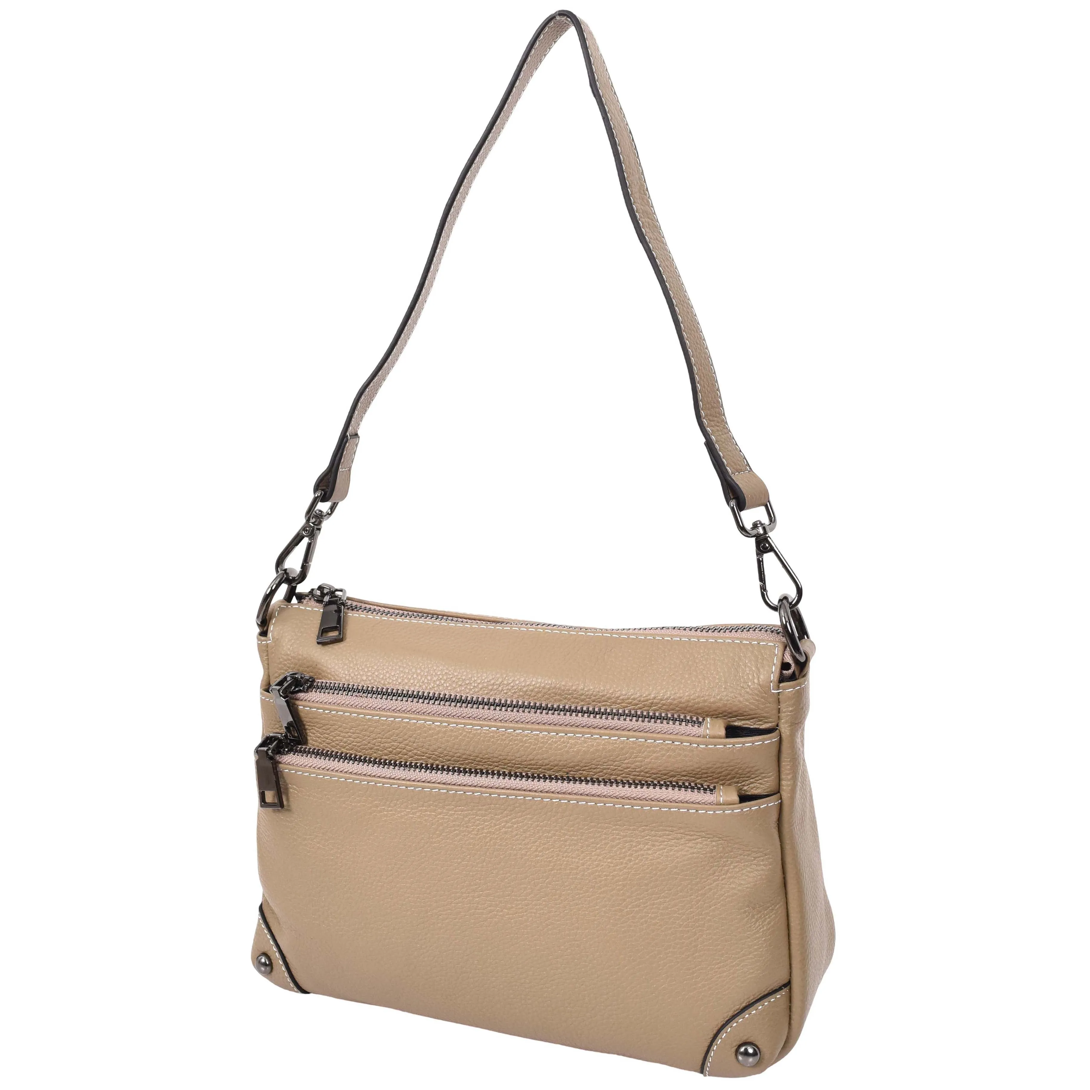 Womens Leather Shoulder Bag Classic Multiple Zip Pockets Handbag A188 Beige