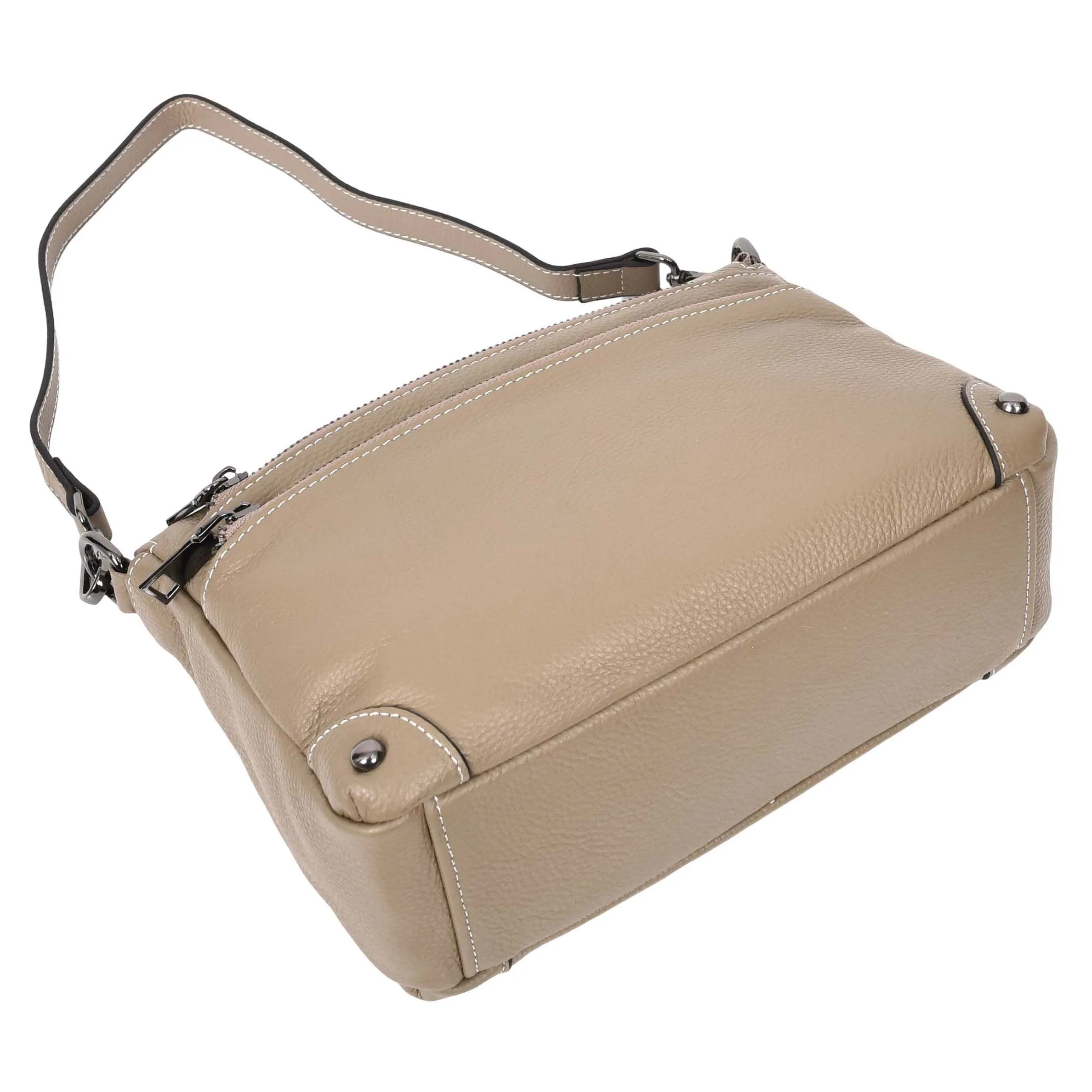 Womens Leather Shoulder Bag Classic Multiple Zip Pockets Handbag A188 Beige