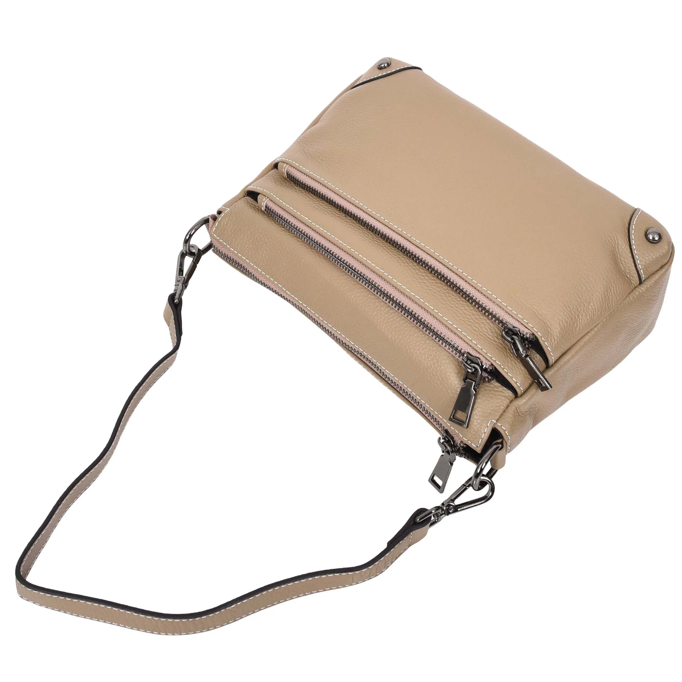 Womens Leather Shoulder Bag Classic Multiple Zip Pockets Handbag A188 Beige